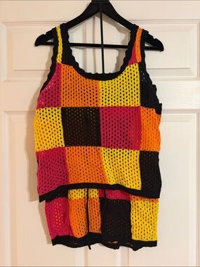 Trendy Threads Retro 70s Crochet Patchwork 2-Piece Festival Set